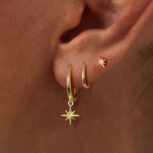 Elegant Punk Star Drop Earrings Set