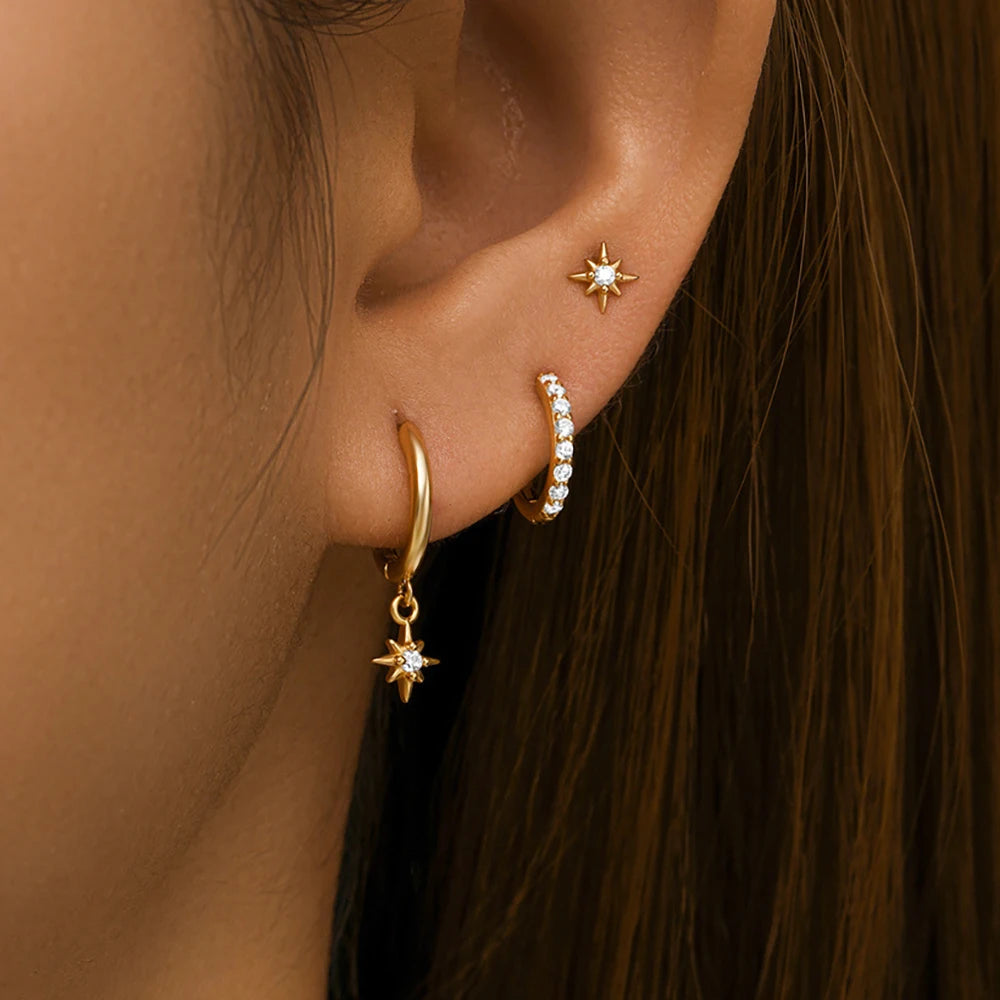 Elegant Punk Star Drop Earrings Set